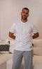 Men summer pajama set White T-shirt + Green X White Striped Pants